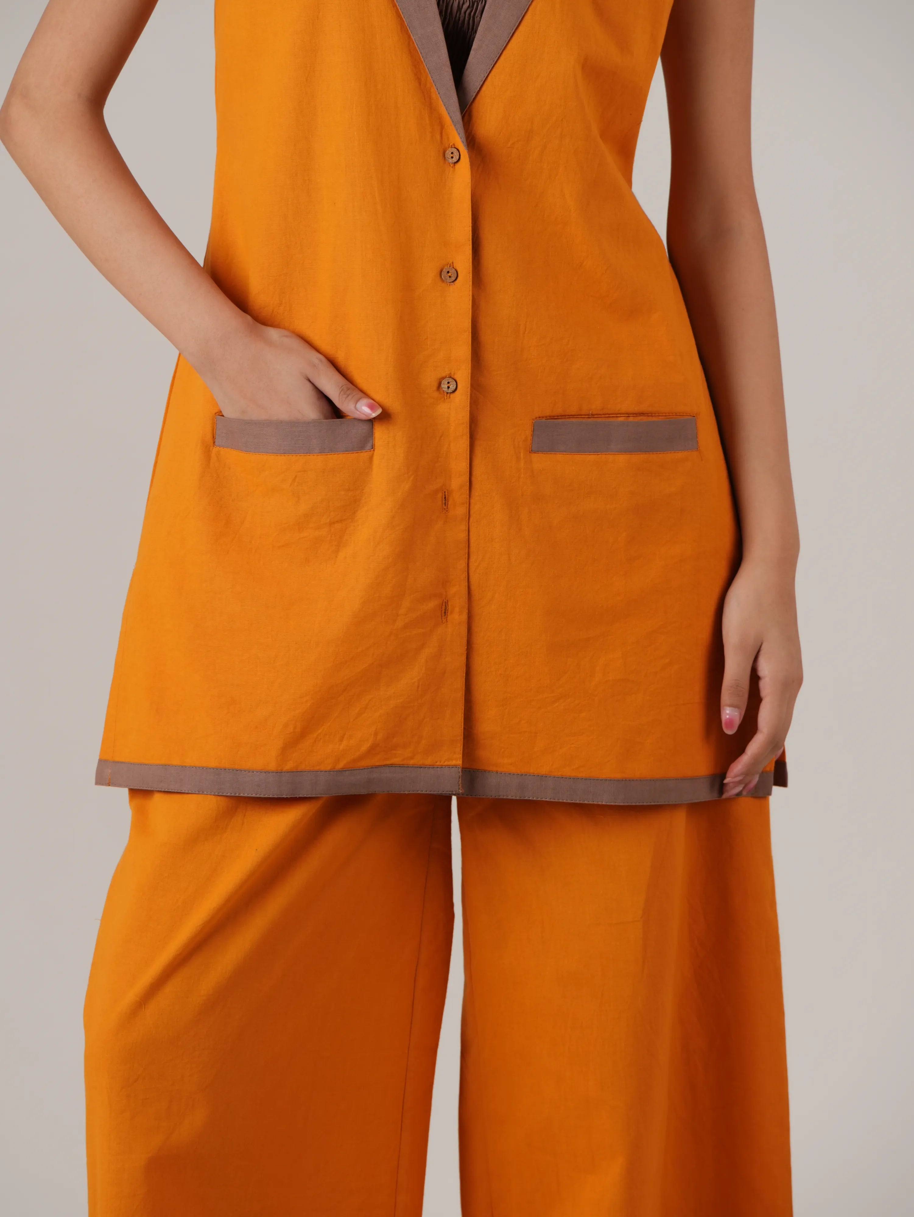 Vanshitaaz Orange Popsicle Cotton Co-ord set with Stripe Detailing ( 3 Pc Set )