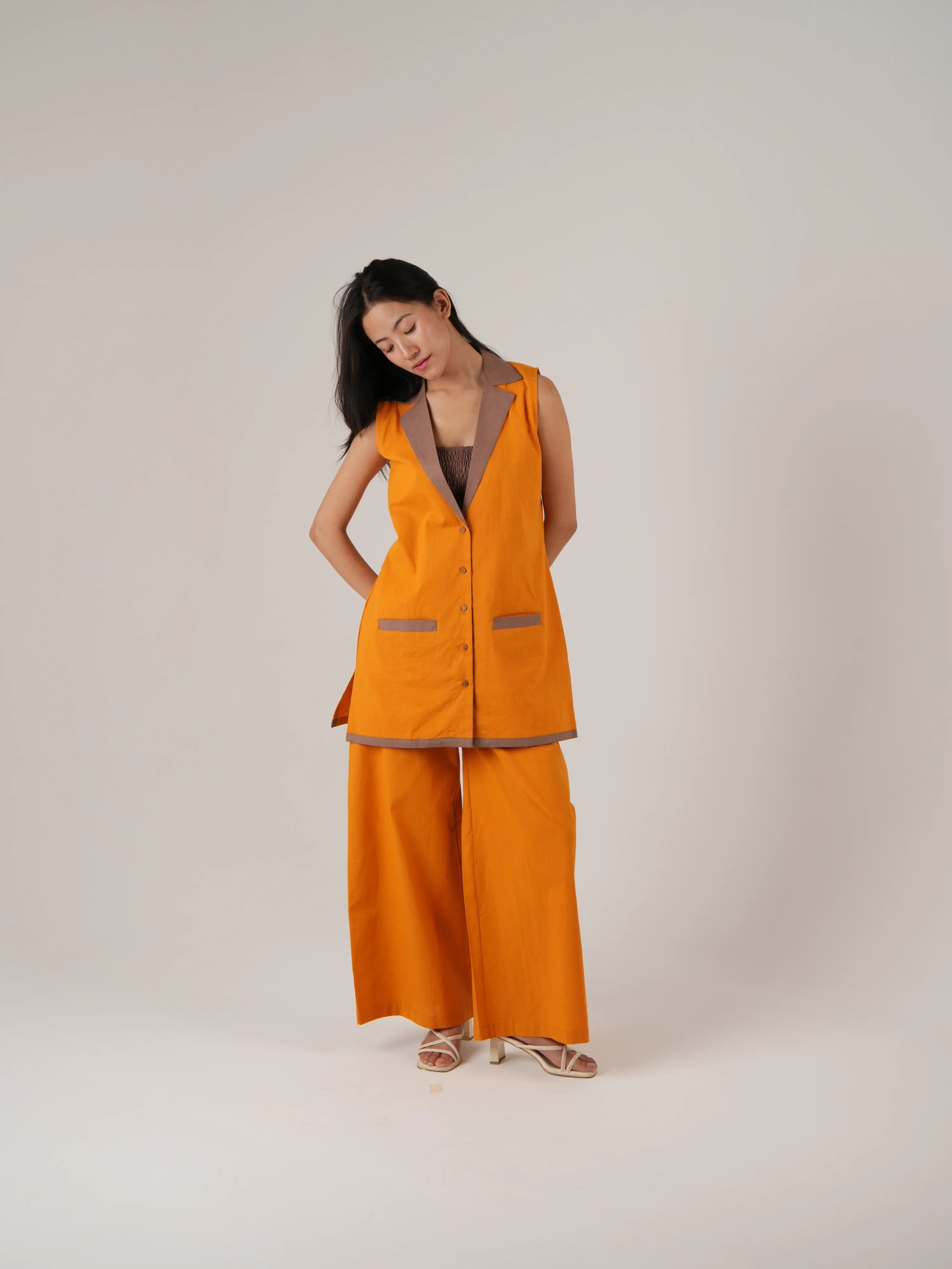 Vanshitaaz Orange Popsicle Cotton Co-ord set with Stripe Detailing ( 3 Pc Set )