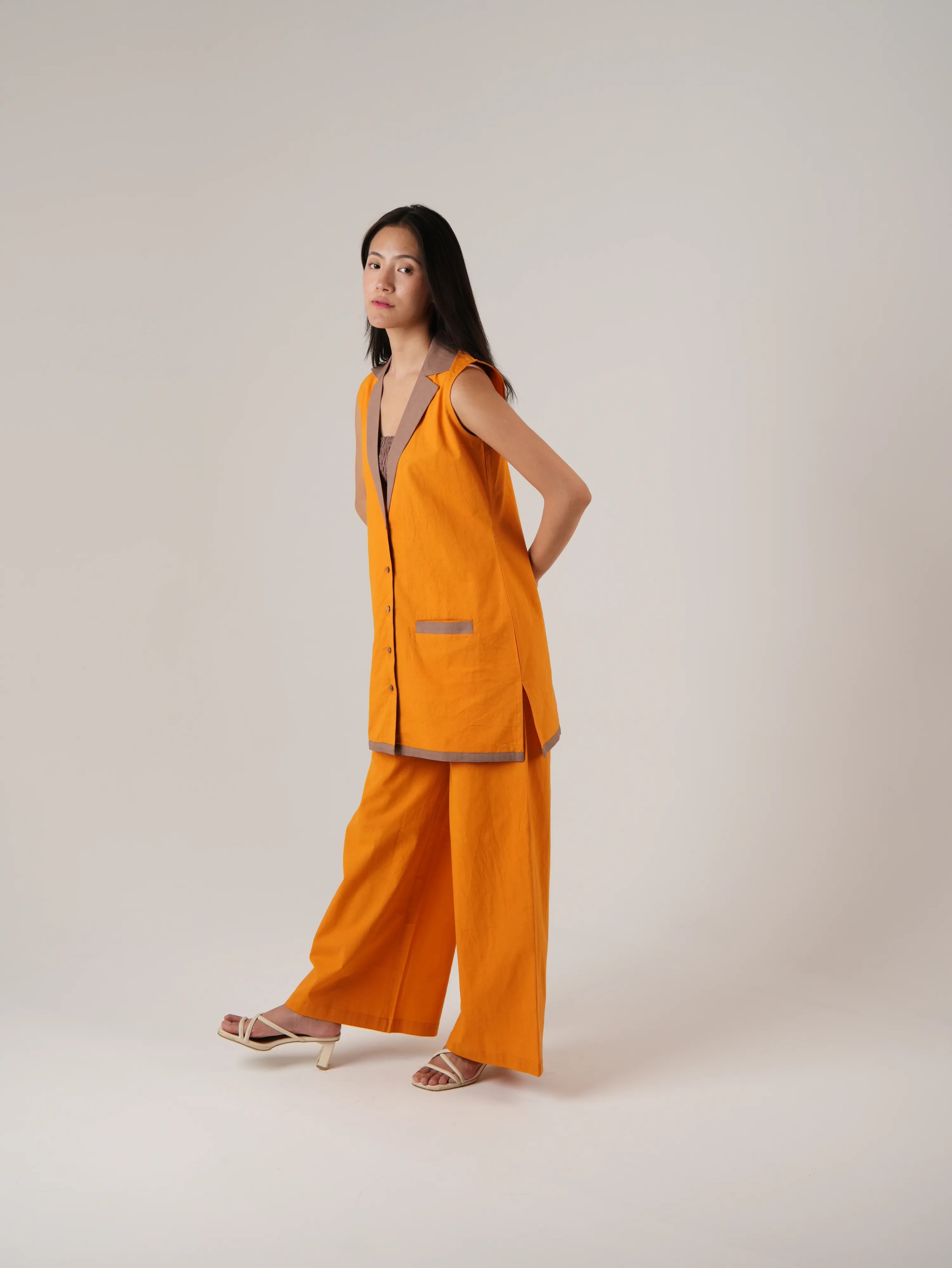 Vanshitaaz Orange Popsicle Cotton Co-ord set with Stripe Detailing ( 3 Pc Set )