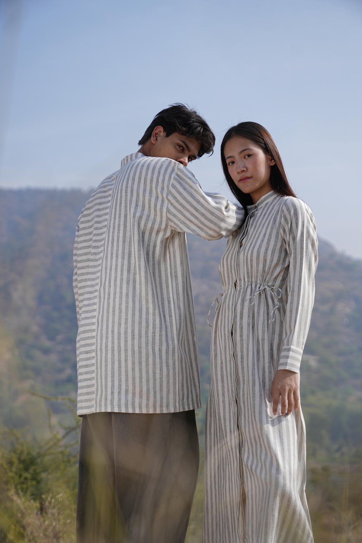 Olive Stripe Maxi Dress & Kurta Duo