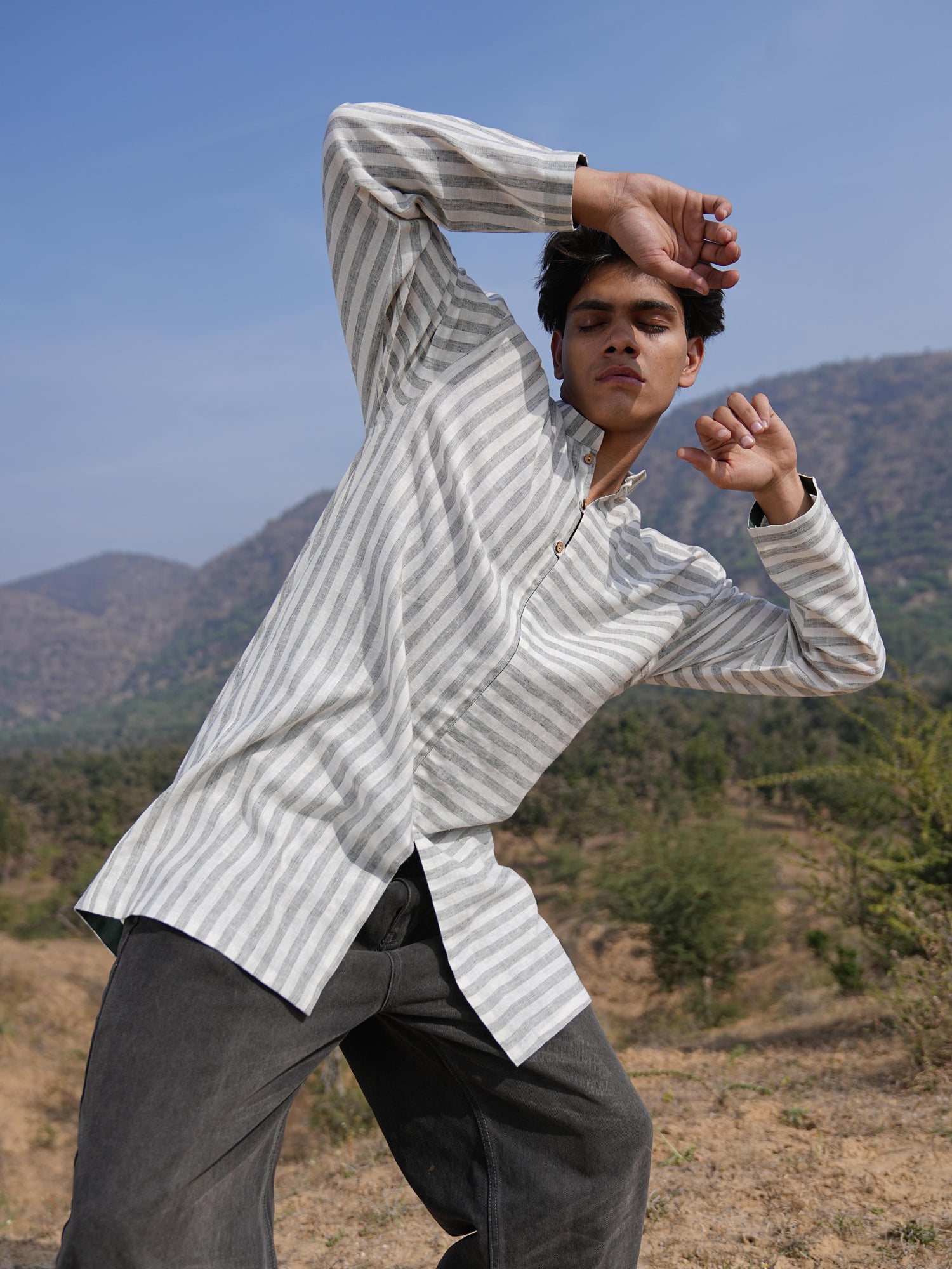 Sutra Olive Stripe Kurta