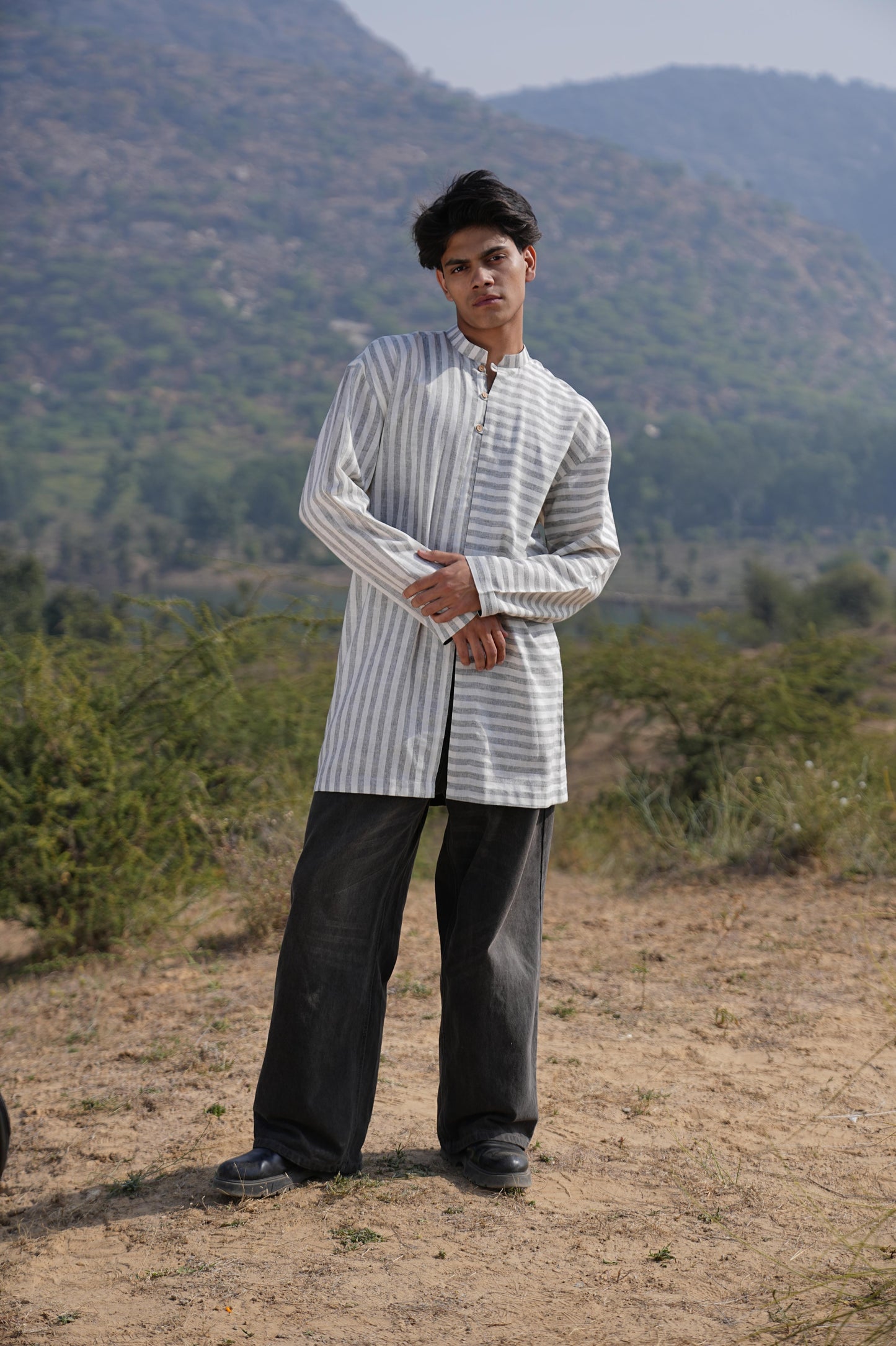 Sutra Olive Stripe Kurta