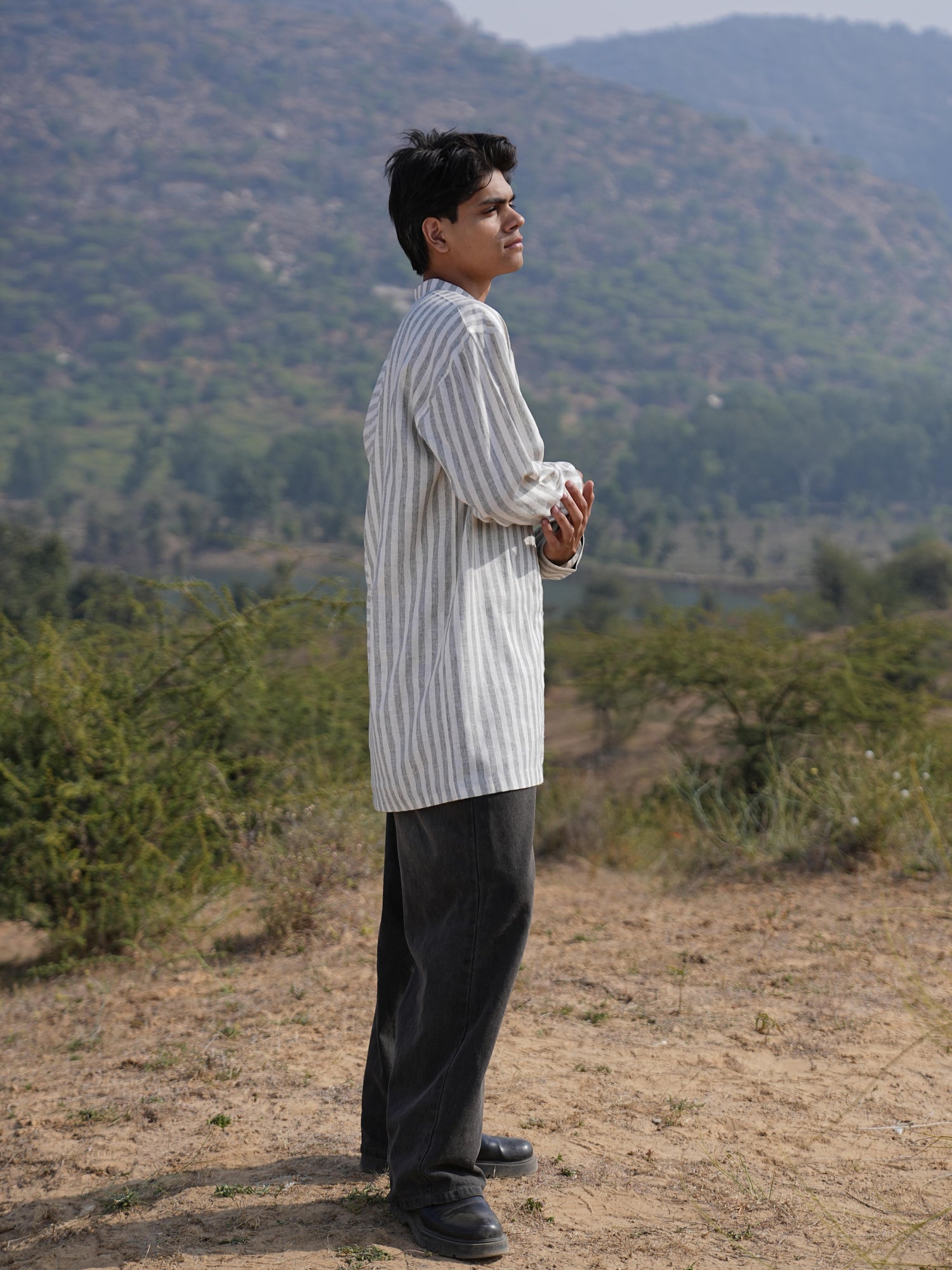 Sutra Olive Stripe Kurta