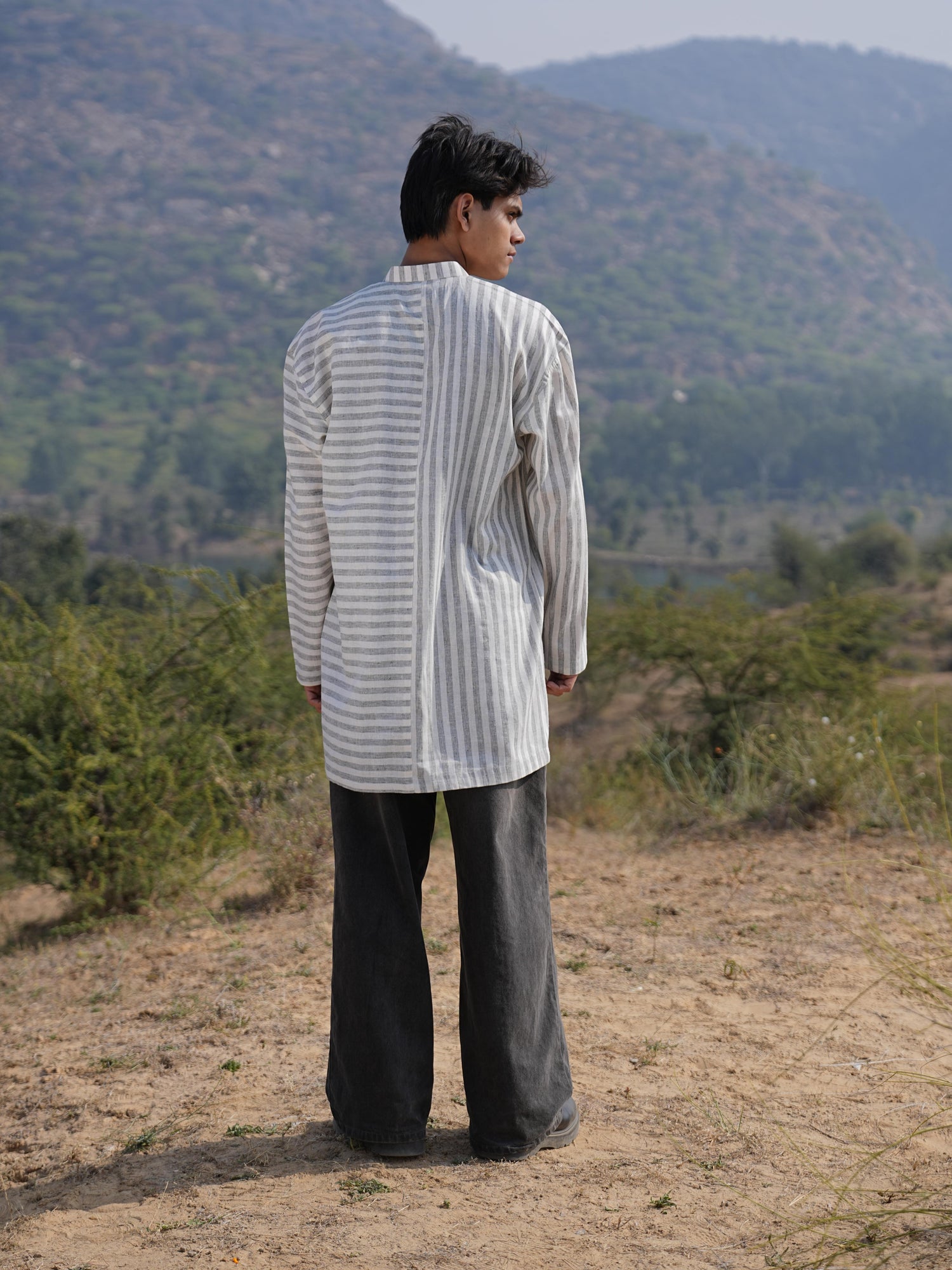 Sutra Olive Stripe Kurta