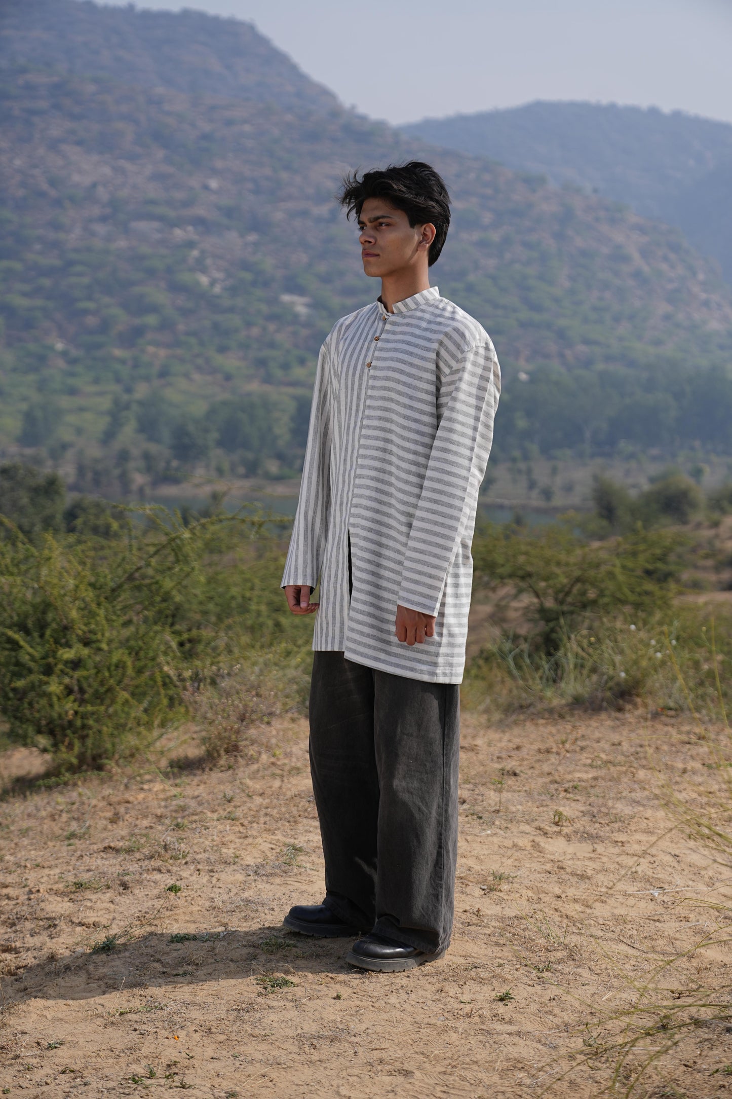 Sutra Olive Stripe Kurta