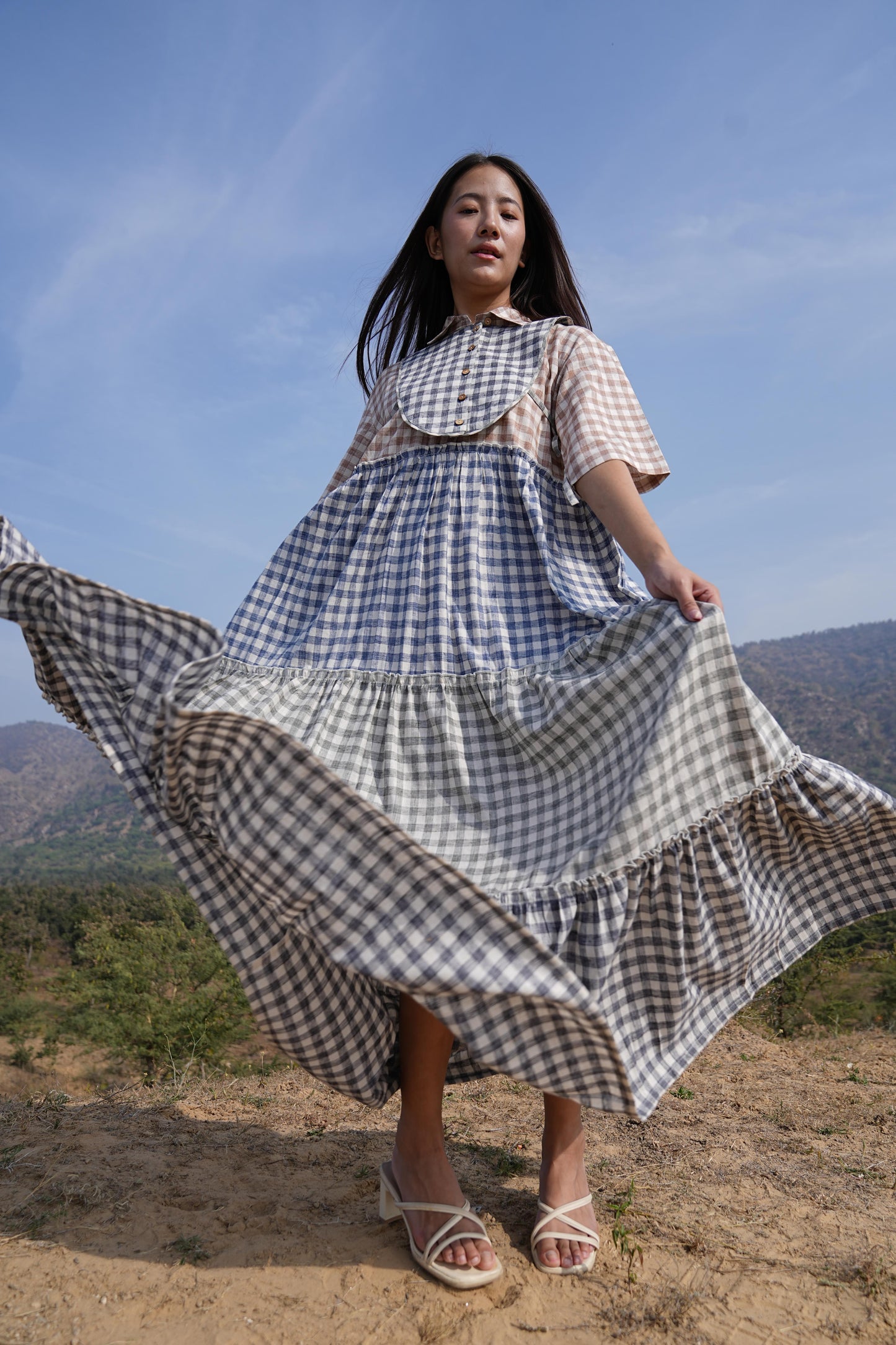 Sutra 4-Check Maxi Dress