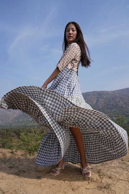 Sutra 4-Check Maxi Dress