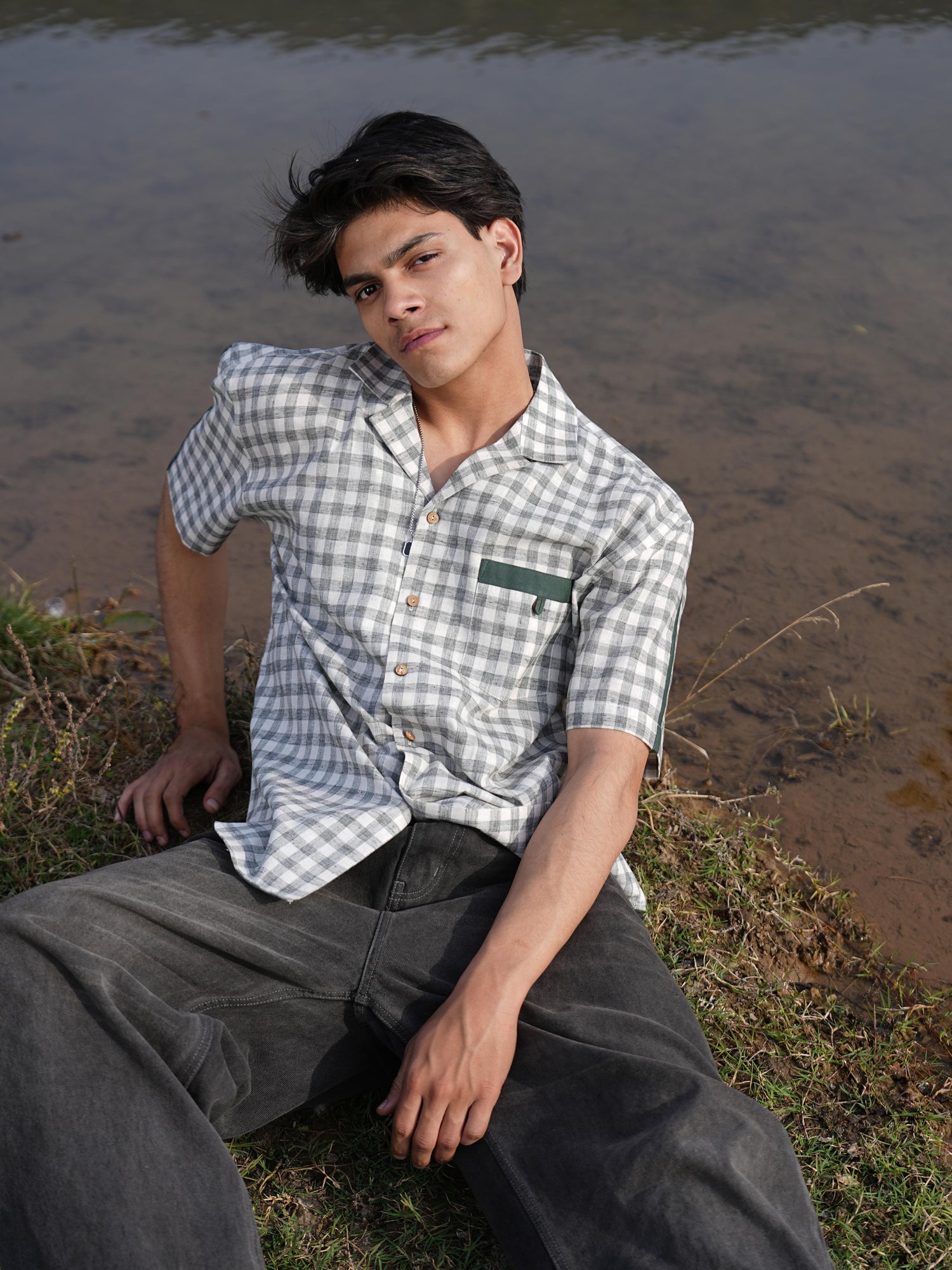 Sutra Camp Collar Check Shirt