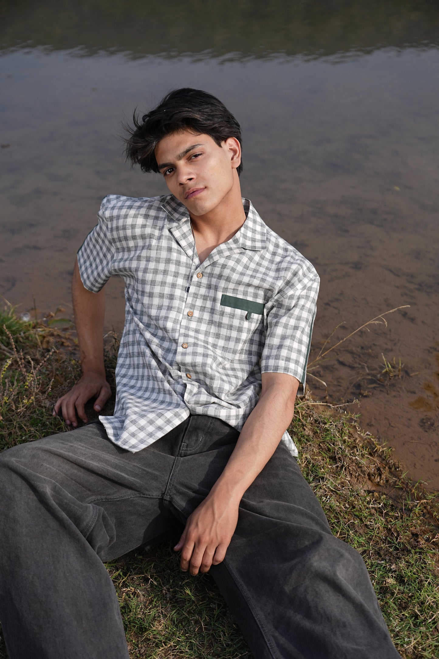 Sutra Camp Collar Check Shirt