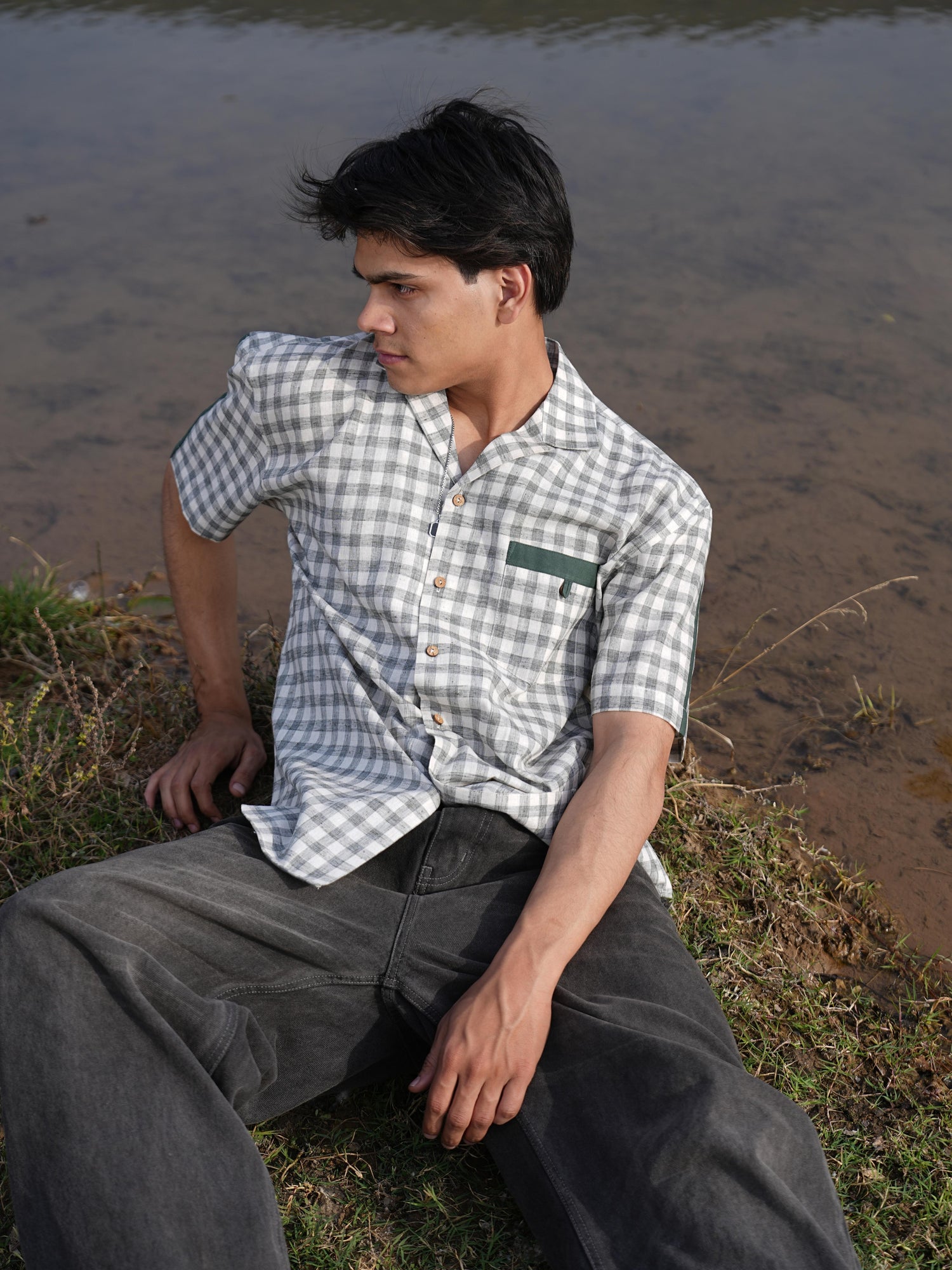 Sutra Camp Collar Check Shirt