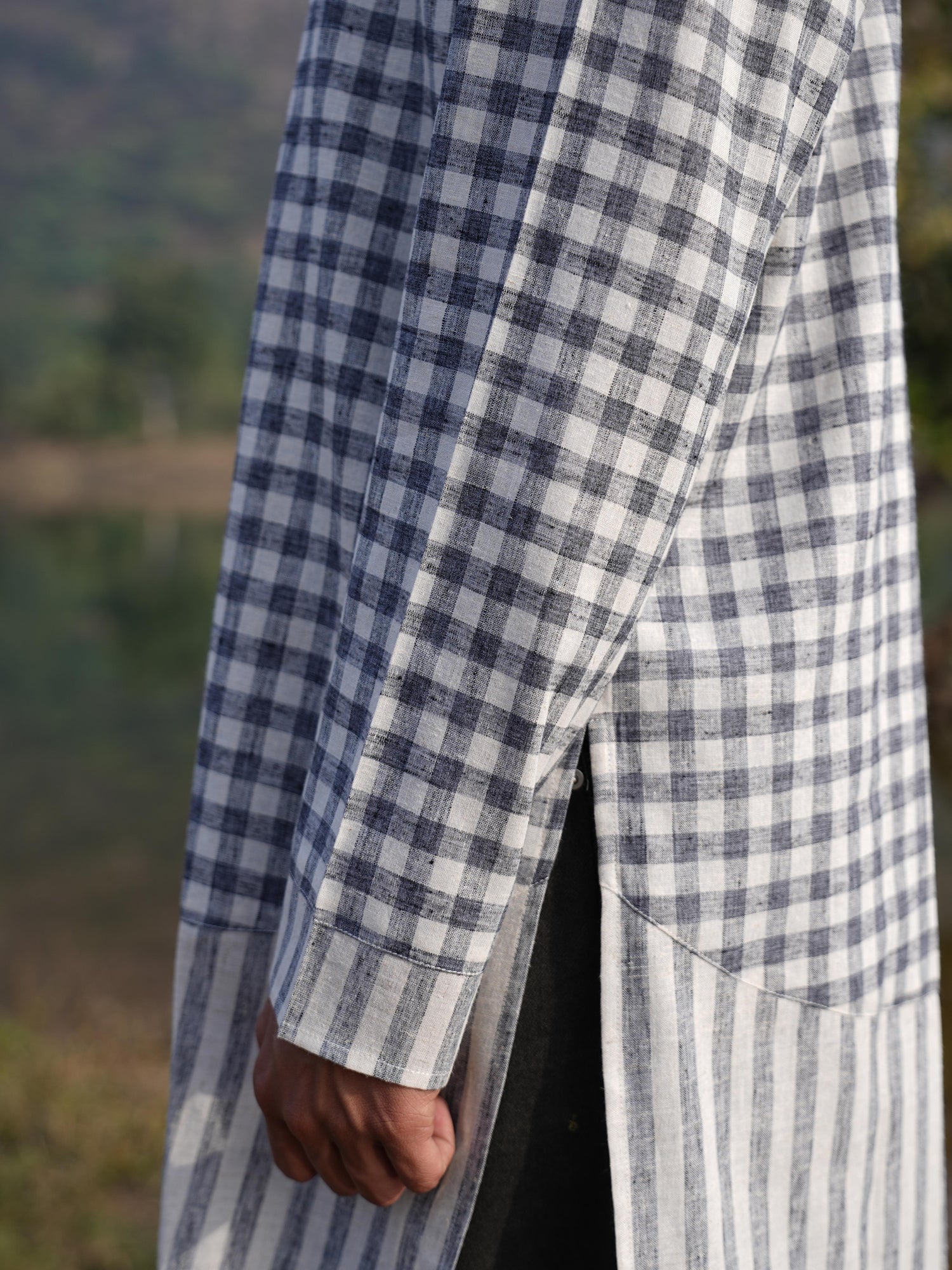 Black Stripe Dress & Check Kurta Duo