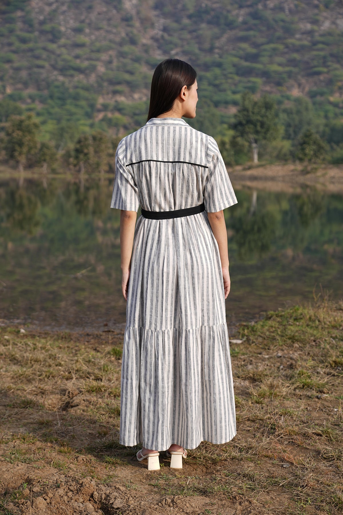 Black Stripe Dress & Check Kurta Duo