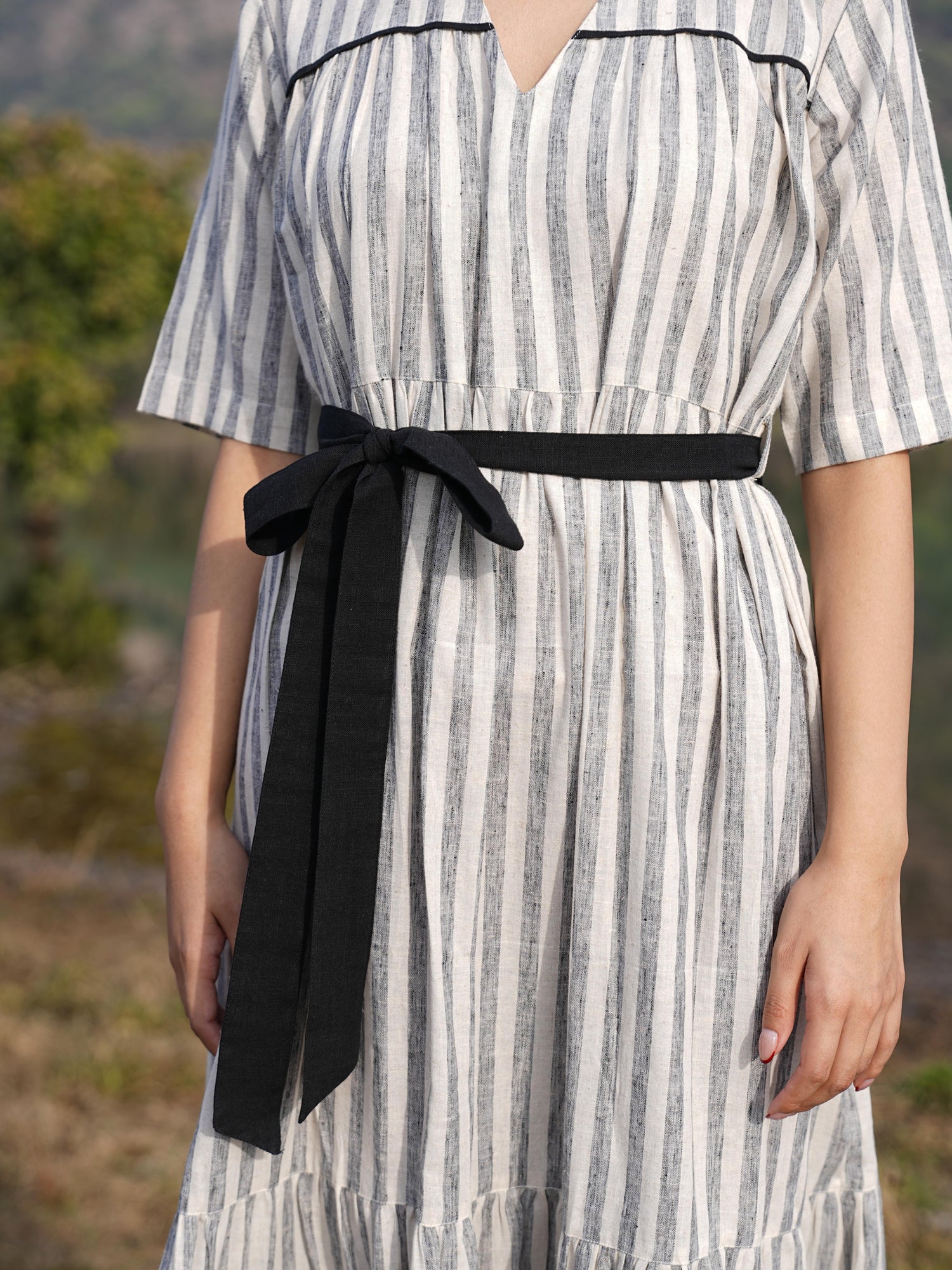 Sutra Midi Stripe Dress in breathable cotton, made for Indian summers