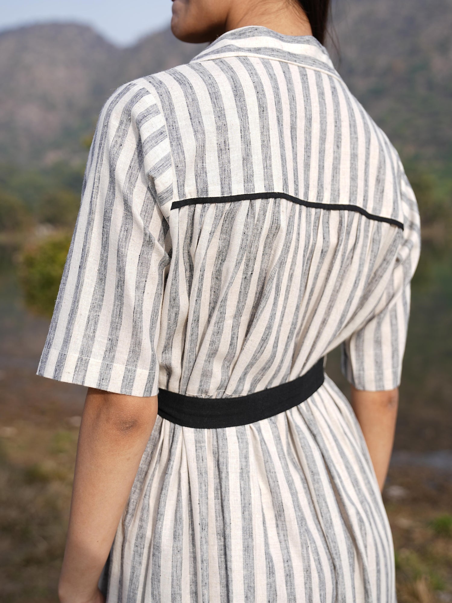 Close-up of the yarn-dyed, loom-textured cotton fabric