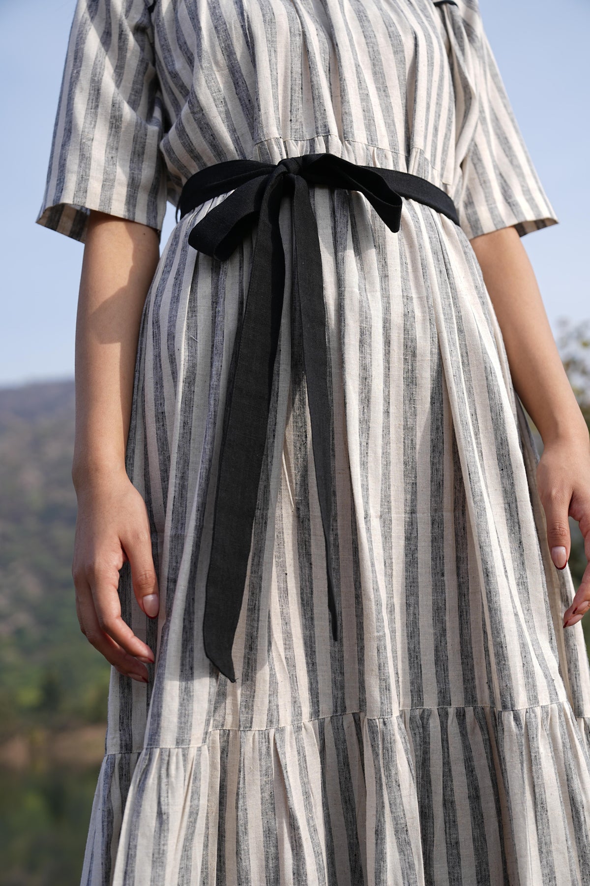 Black Stripe Dress & Check Kurta Duo