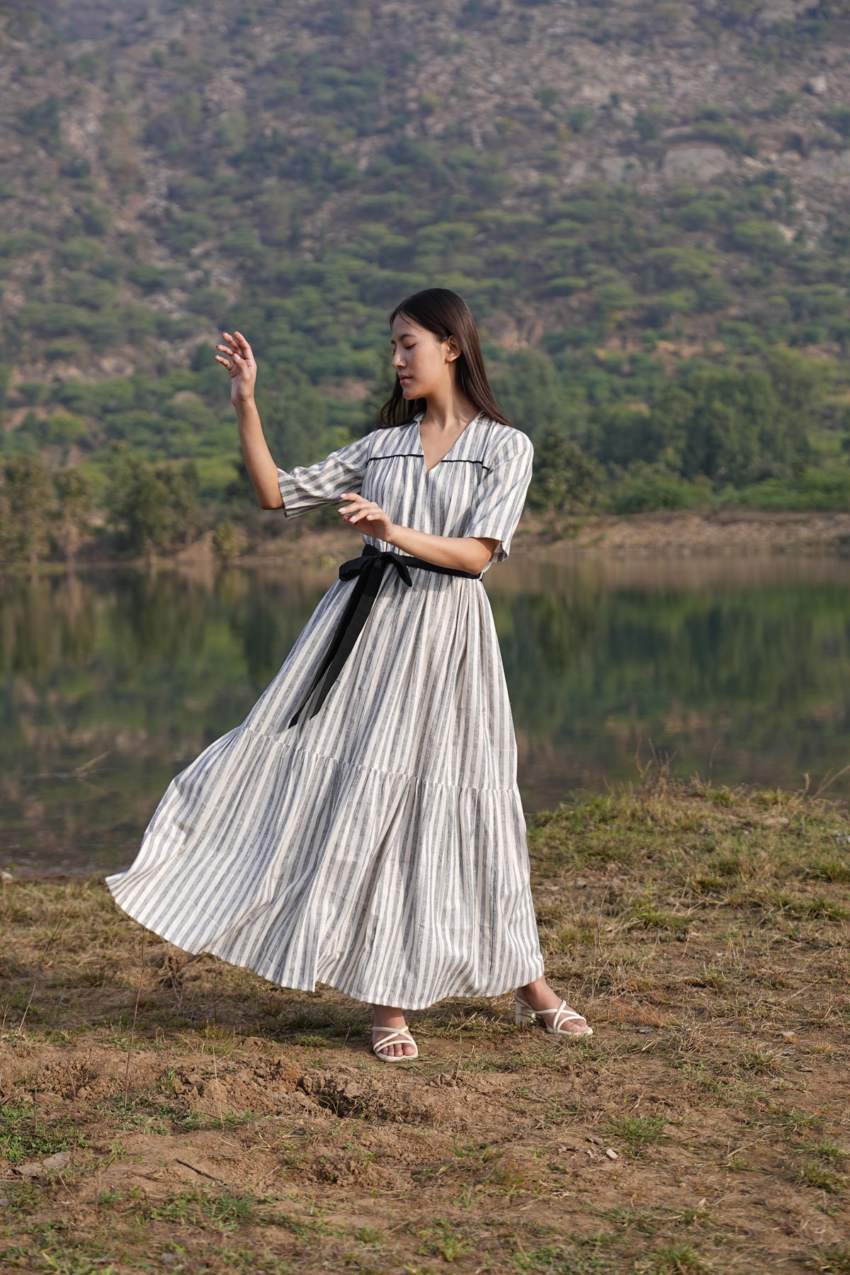 Black Stripe Dress & Check Kurta Duo