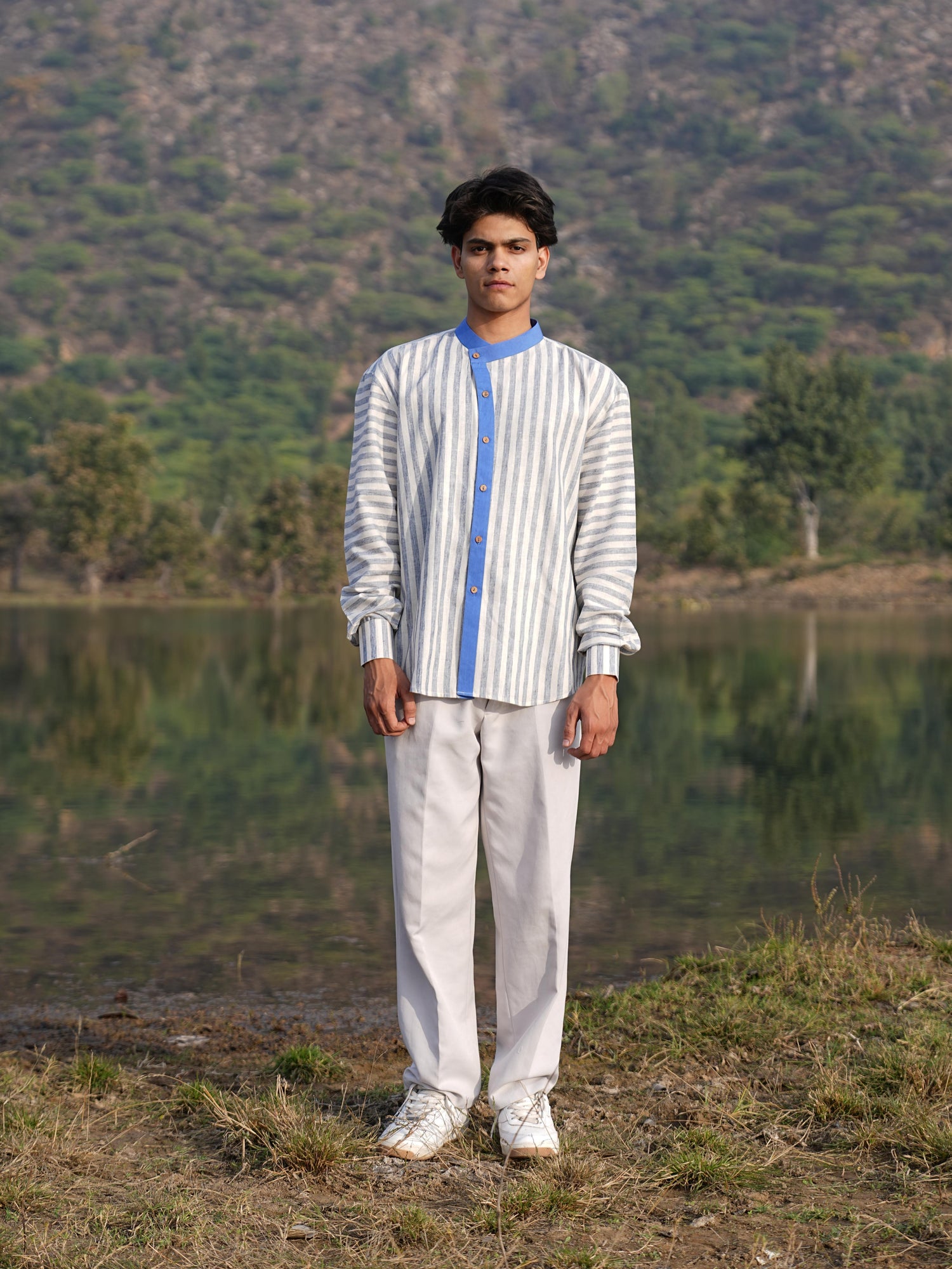 Sutra Asymmetric Stripe Shirt