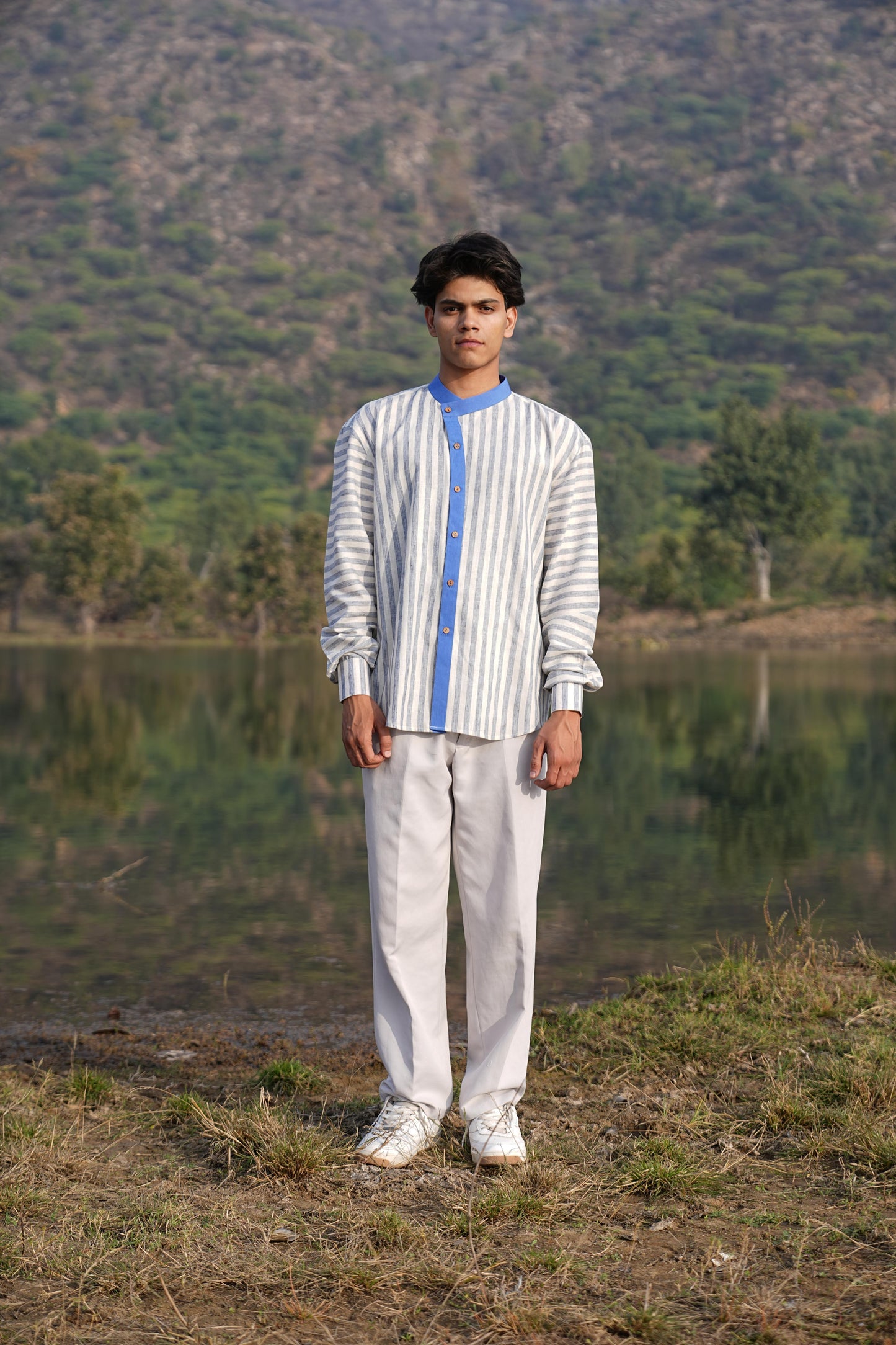 Sutra Asymmetric Stripe Shirt