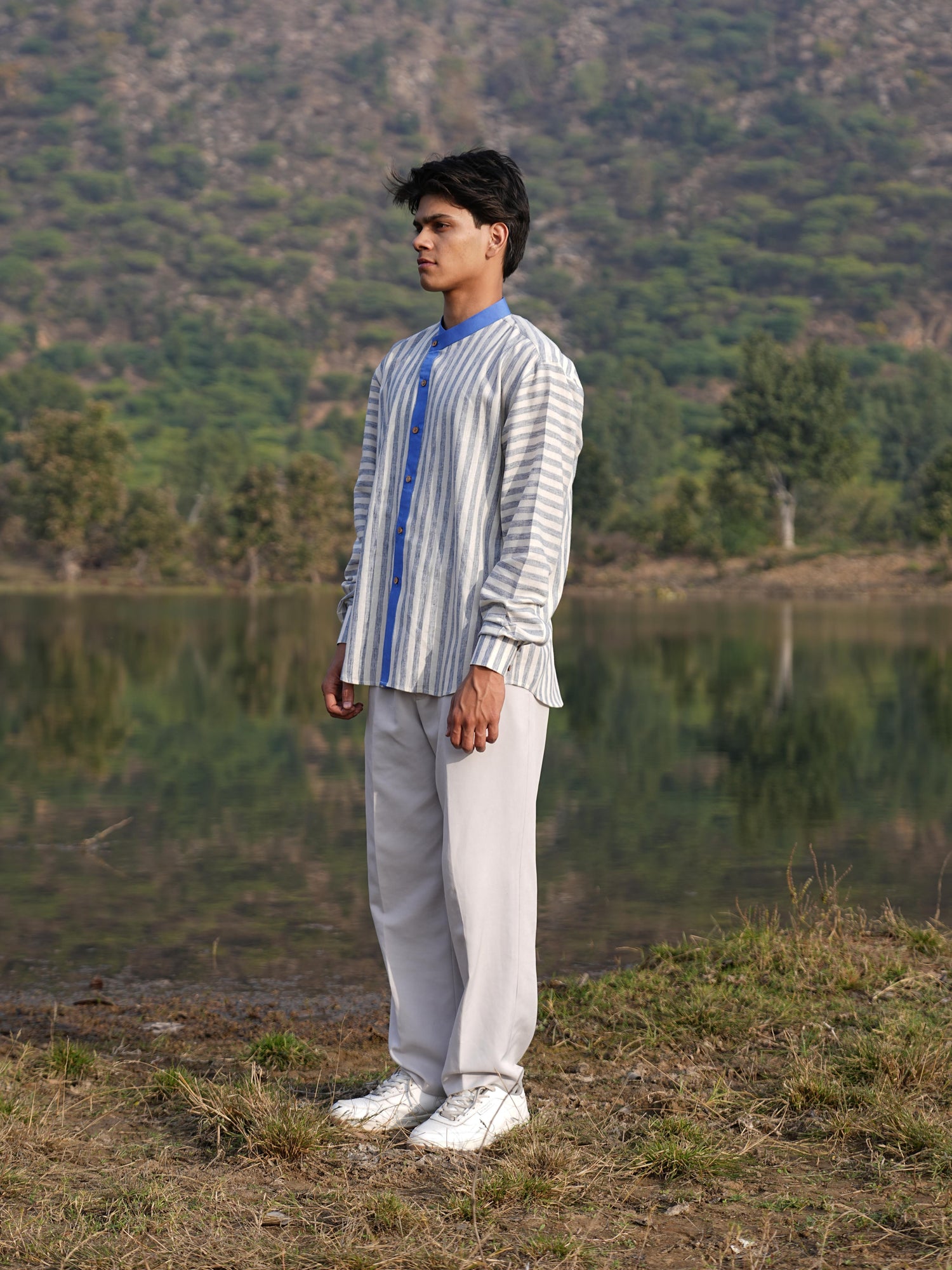 Sutra Asymmetric Stripe Shirt