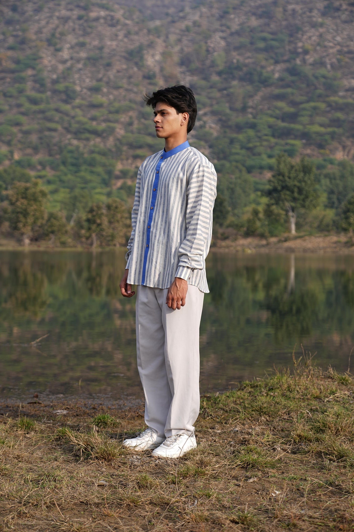 Sutra Asymmetric Stripe Shirt