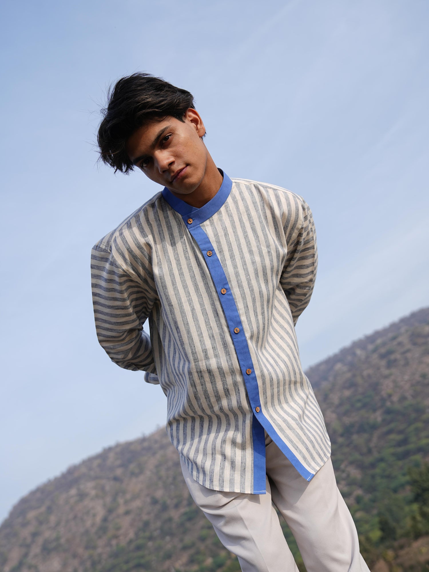 Sutra Asymmetric Stripe Shirt