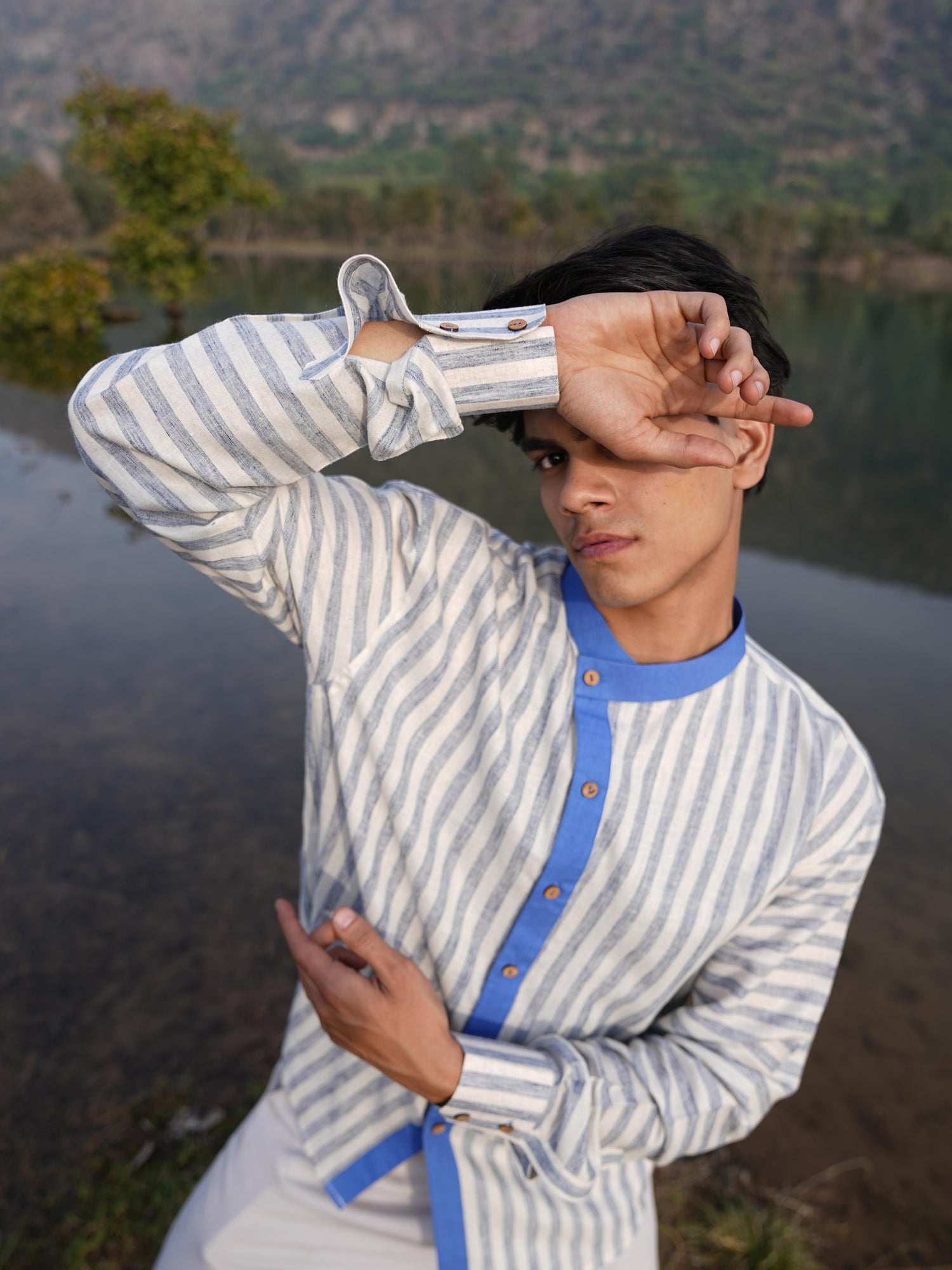 Sutra Asymmetric Stripe Shirt
