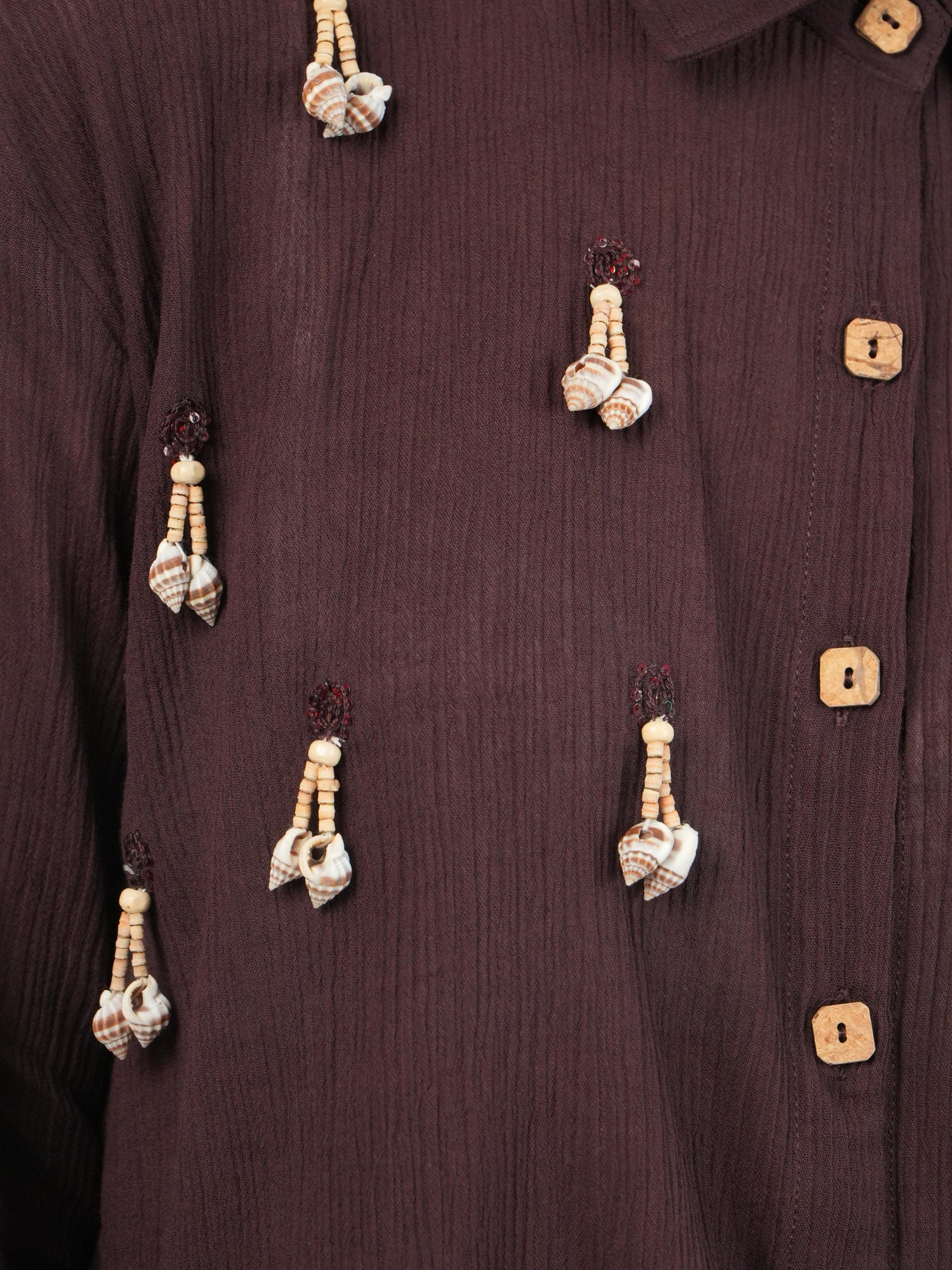 Rich, earthy Deep Burgundy crinkled cotton co-ord styled for evening