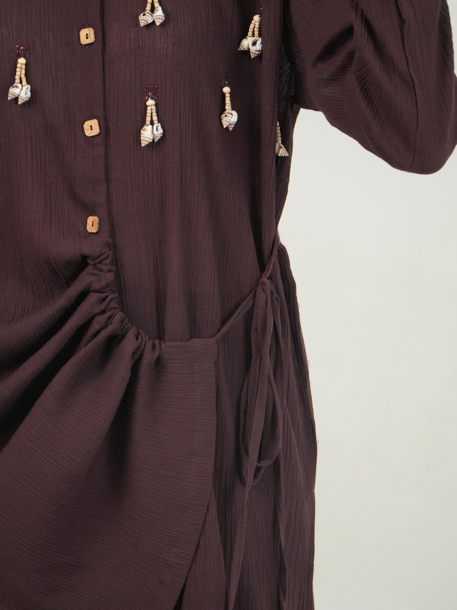 Full-length view of the Deep Burgundy crinkled cotton co-ord set