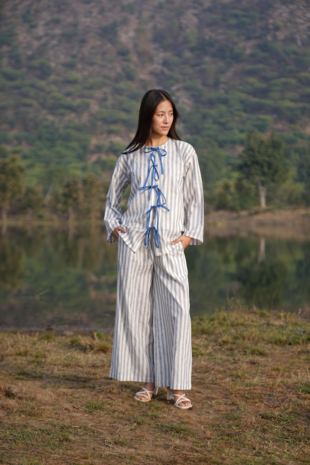 Stripe Co-ord with bow & Asymmetric Shirt Duo