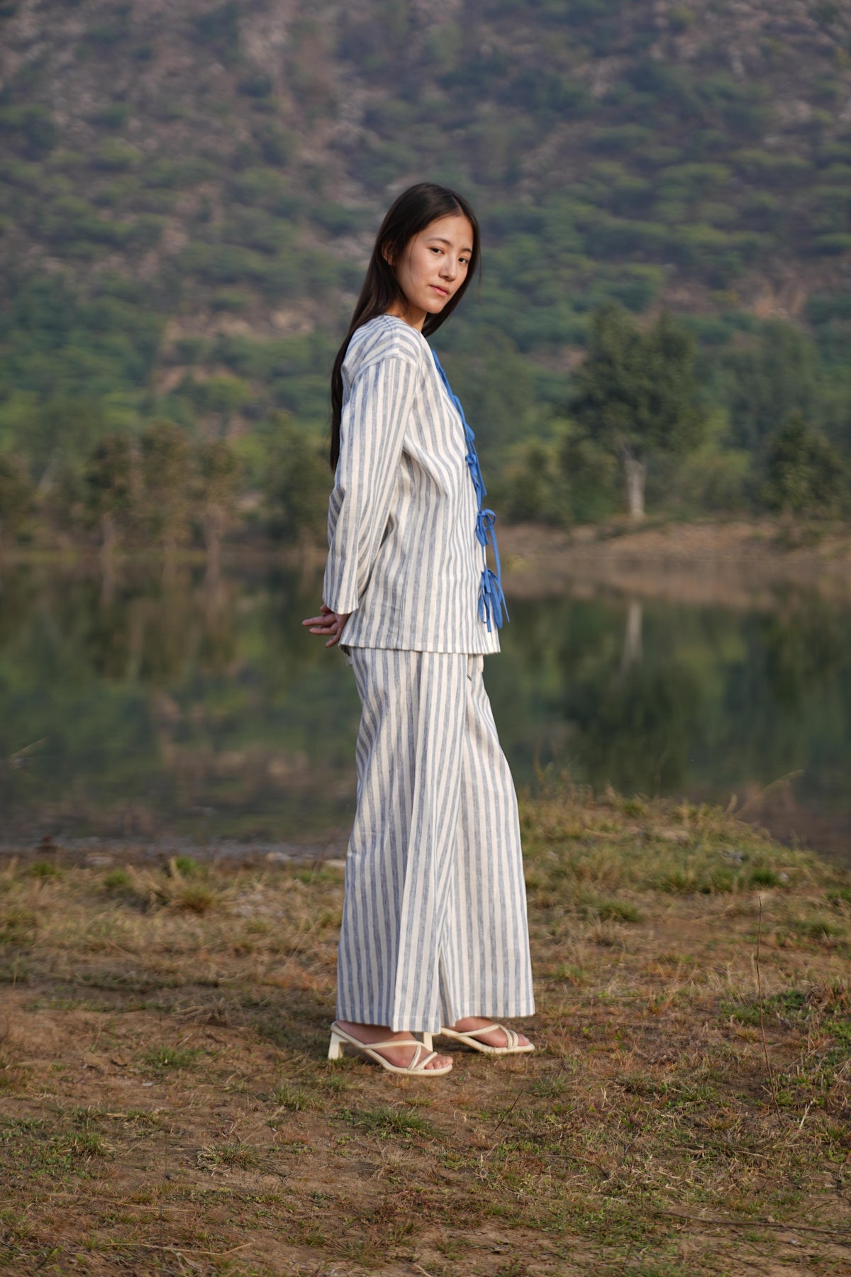 Stripe Co-ord with bow & Asymmetric Shirt Duo
