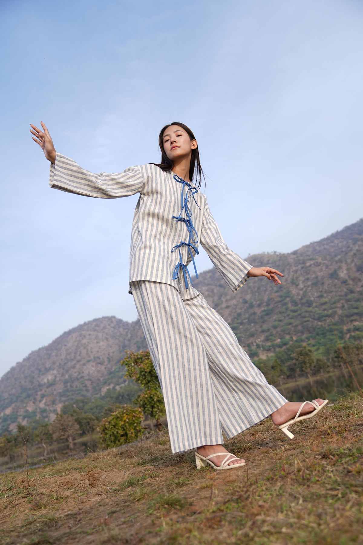 Stripe Co-ord with bow & Asymmetric Shirt Duo