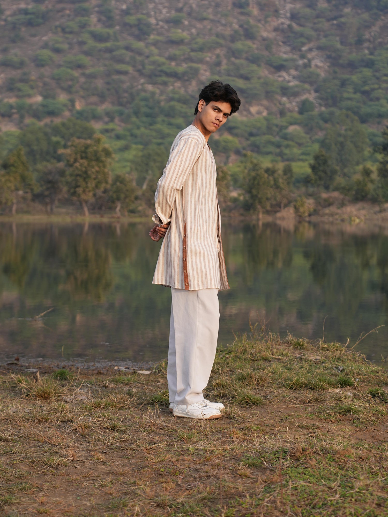 Rust Check Coord & Stripe Kurta Duo