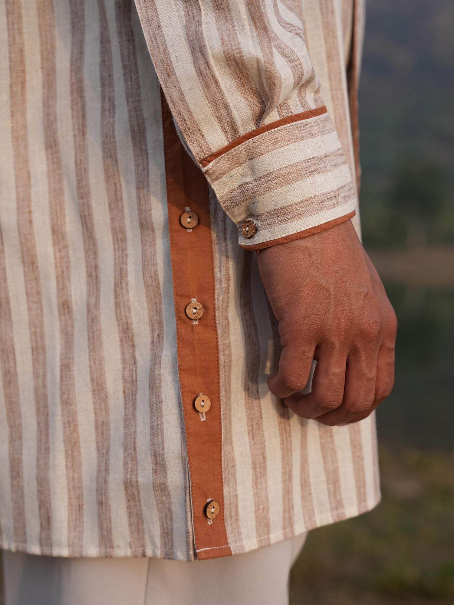 Rust Check Coord & Stripe Kurta Duo