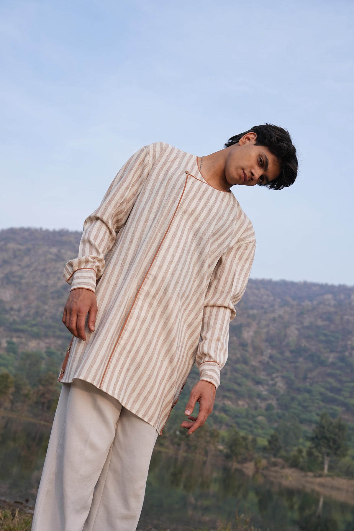 Rust Check Coord & Stripe Kurta Duo