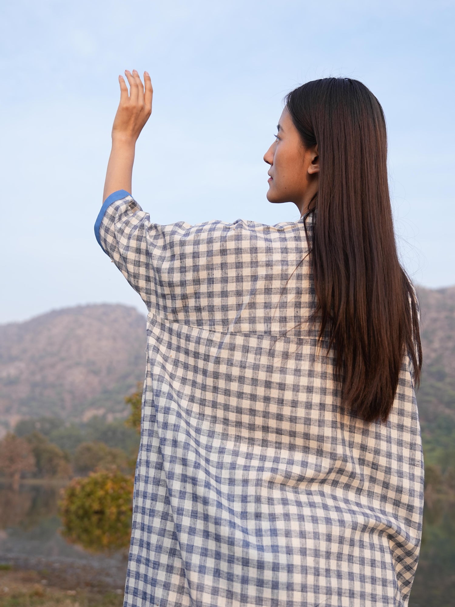 Easy, movement-friendly anti-fit checked cotton co-ord set for women