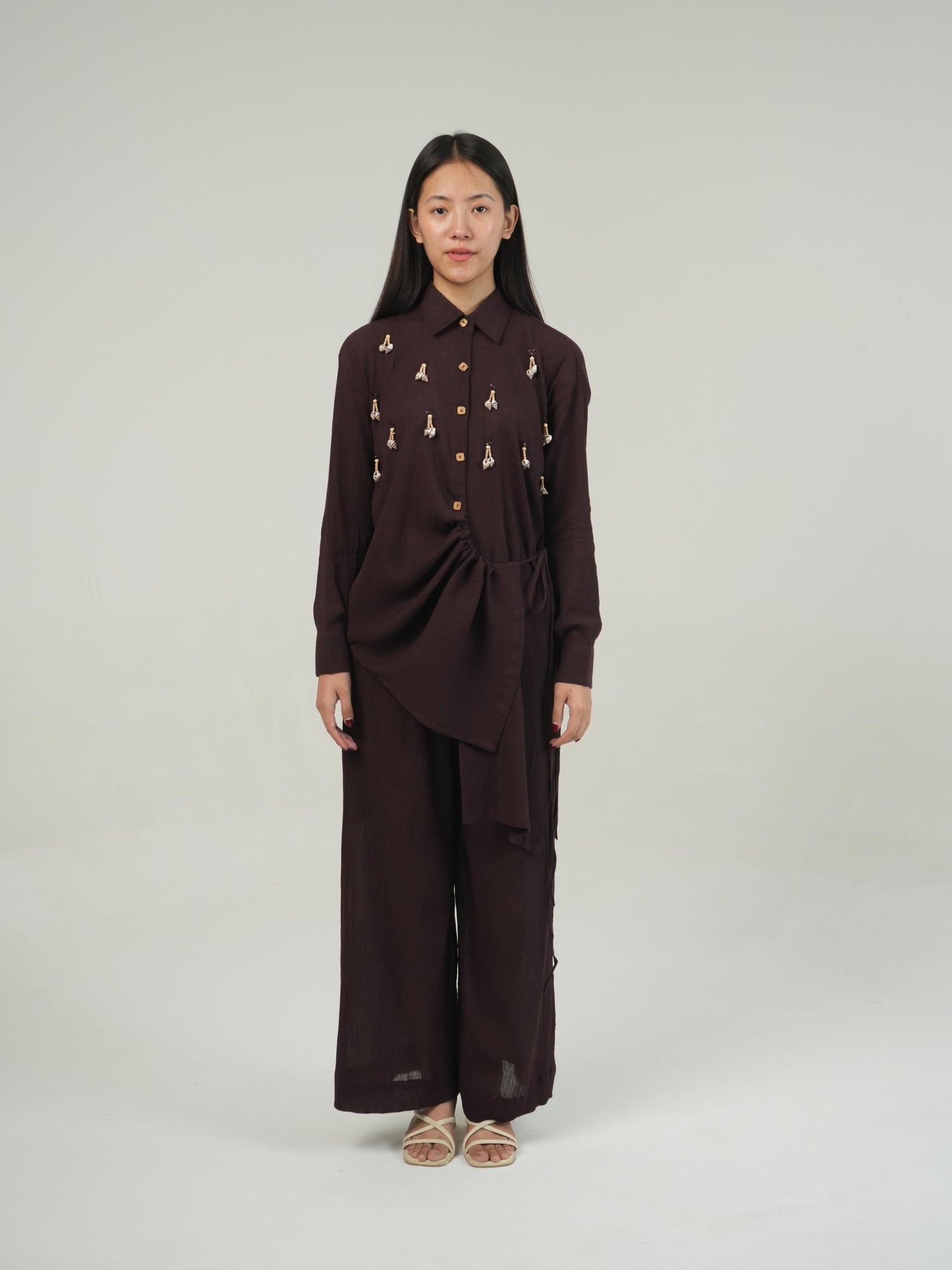 Back view of the Deep Burgundy crinkled cotton co-ord set