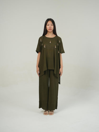 Vanshitaaz Olive Crinkled Cotton Co-ord