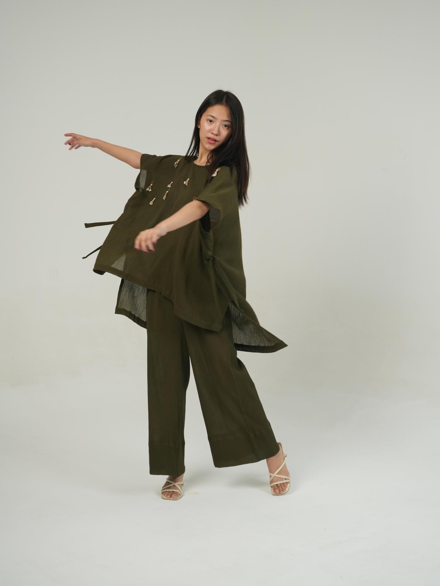 Vanshitaaz Olive Crinkled Cotton Co-ord styled for an easy summer holiday