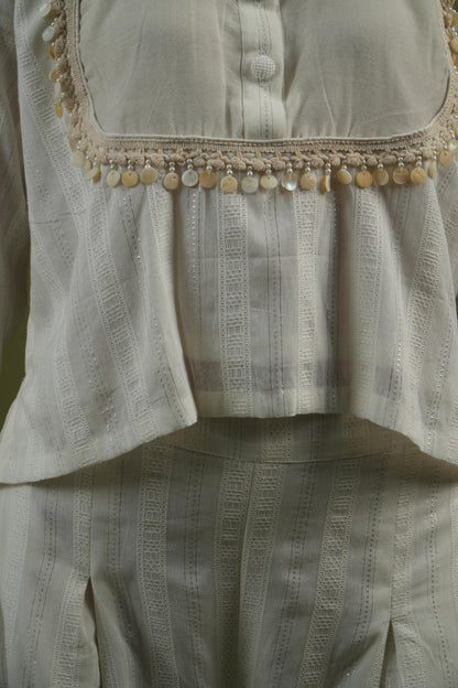 Vanshitaaz Ivory Grace Embroidered Shirt & Pleated Pants Set