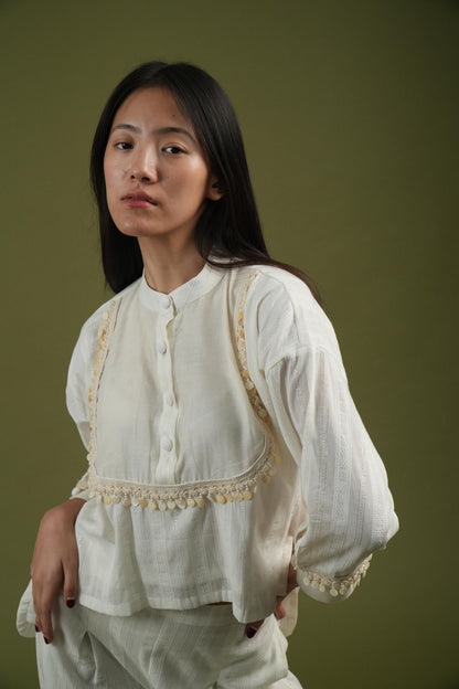 Vanshitaaz Ivory Grace Embroidered Shirt & Pleated Pants Set