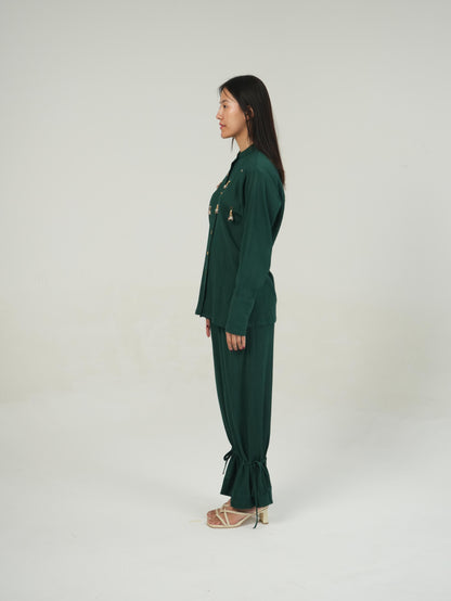 Vanshitaaz Racing Green Crinkled Cotton Co-ord