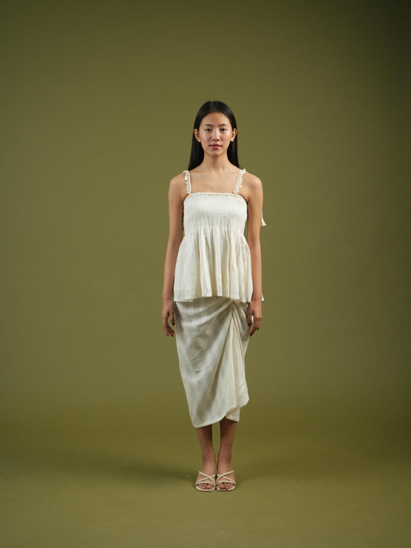Ivory Breeze Smocked Top & Drape Skirt Set