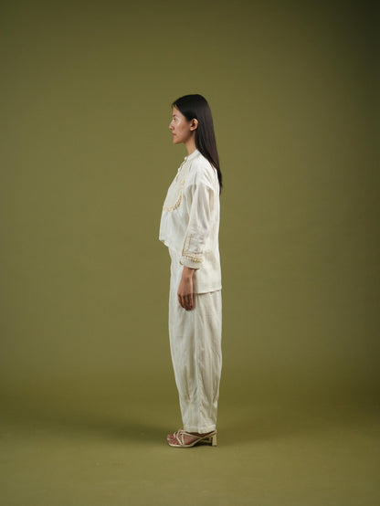Vanshitaaz Ivory Grace Embroidered Shirt & Pleated Pants Set