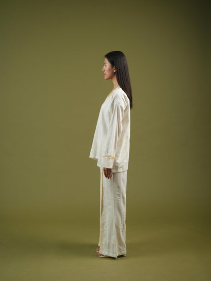 Vanshitaaz Ivory Essence Embroidered Tunic & Slit Pants Set