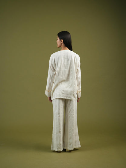 Vanshitaaz Ivory Essence Embroidered Tunic & Slit Pants Set