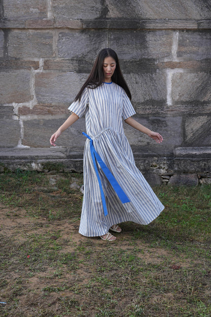 Sutra Stripe Dress with Button Back