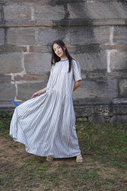 Sutra Stripe Dress with Button Back