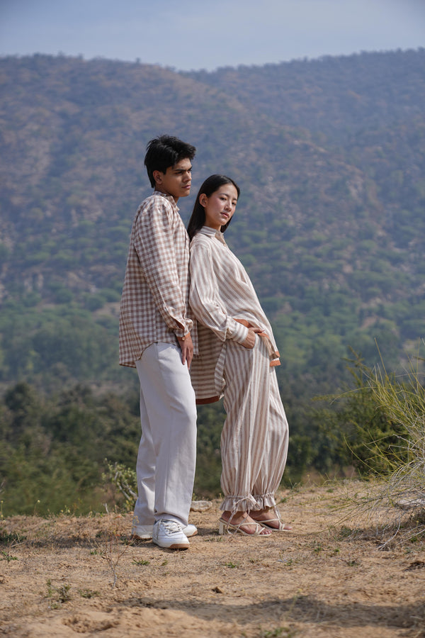 Rust Stripe Coord & Check Kurta Duo