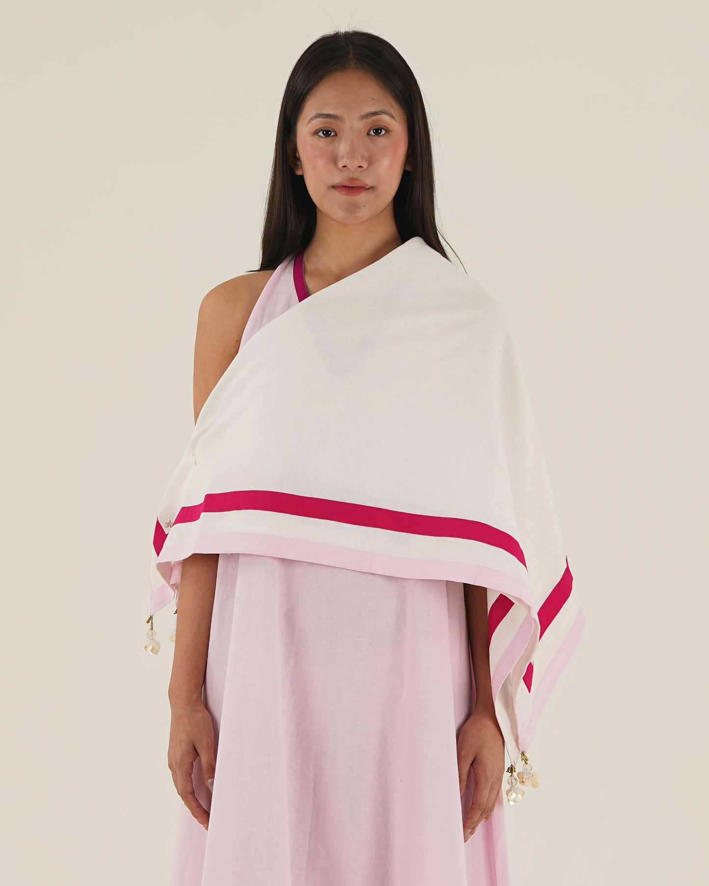 Tassel Linen Cotton Stole - Off White