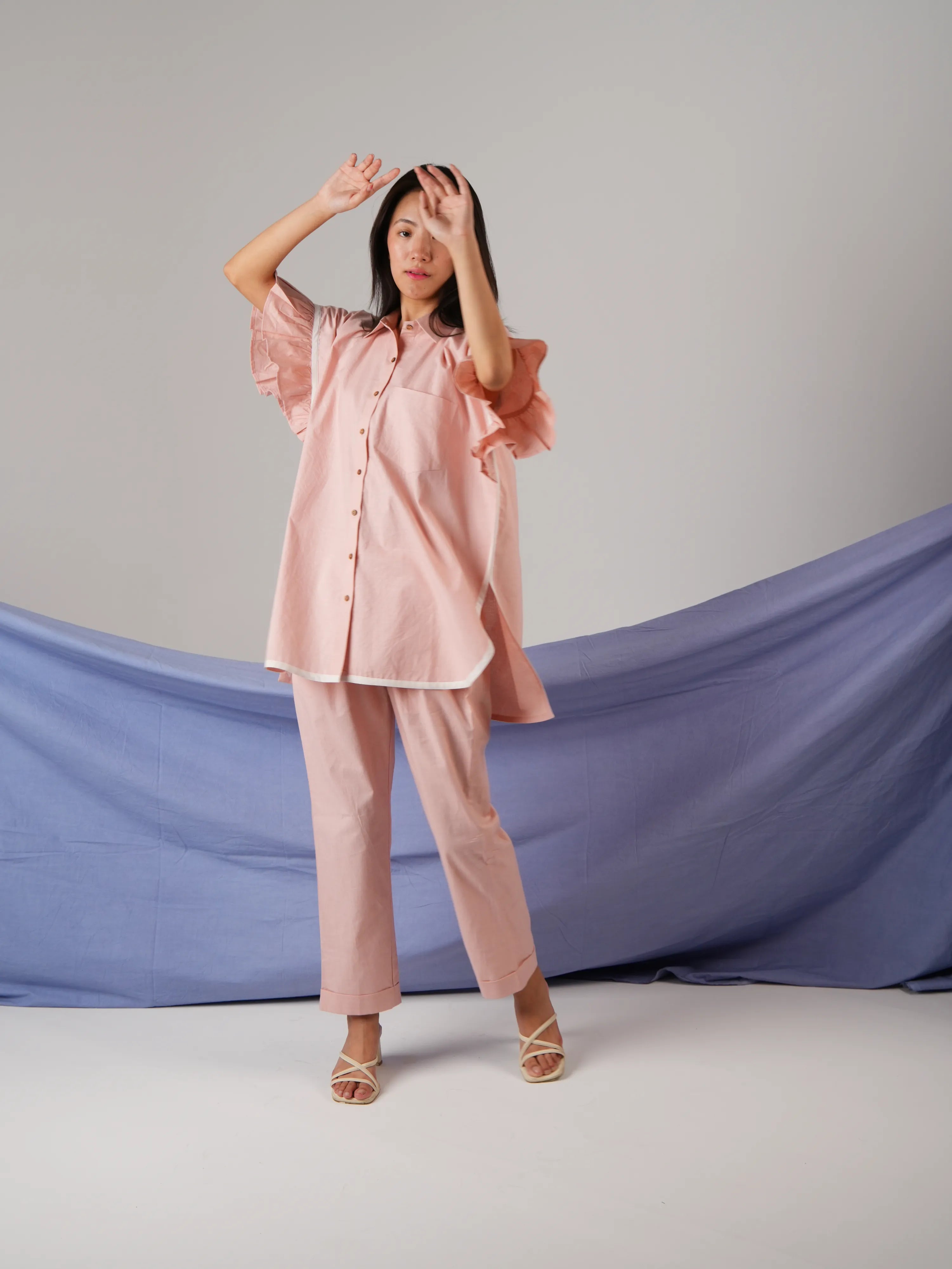 Vanshitaaz Icy Pink Anti-fit Cotton Co-ord set with White Stripes Detailing